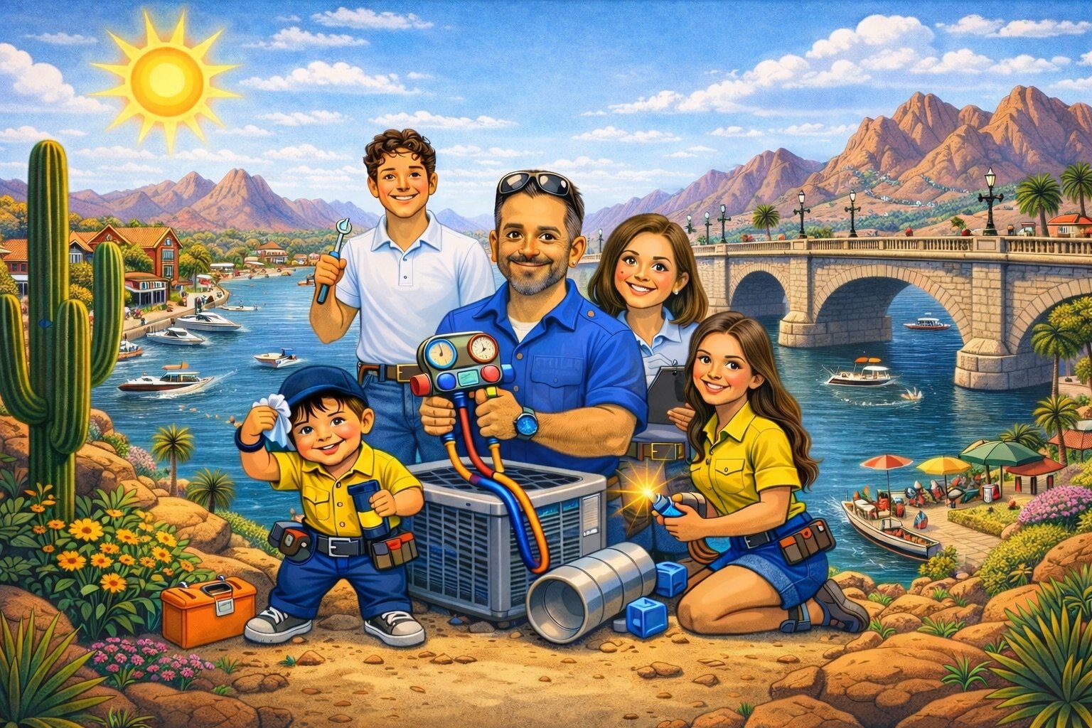 Family HVAC service illustration provided by Streamland Faith HVAC