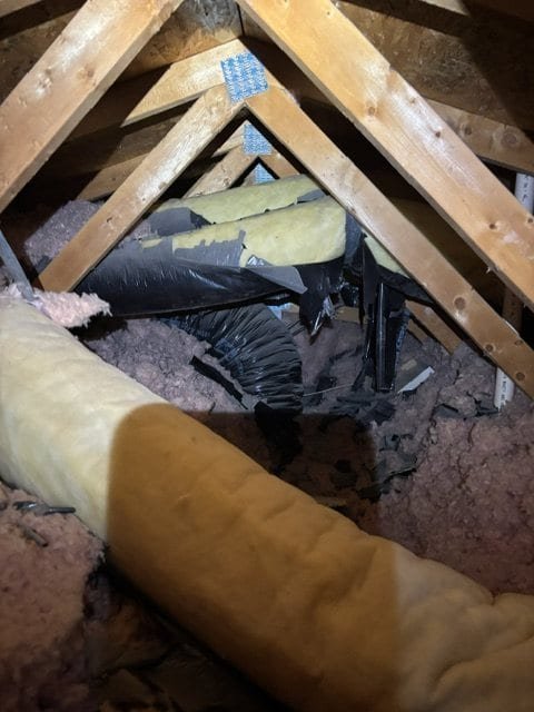Ductwork before repair in a Lake Havasu attic