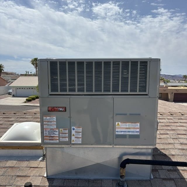 Side view of installed rooftop package unit