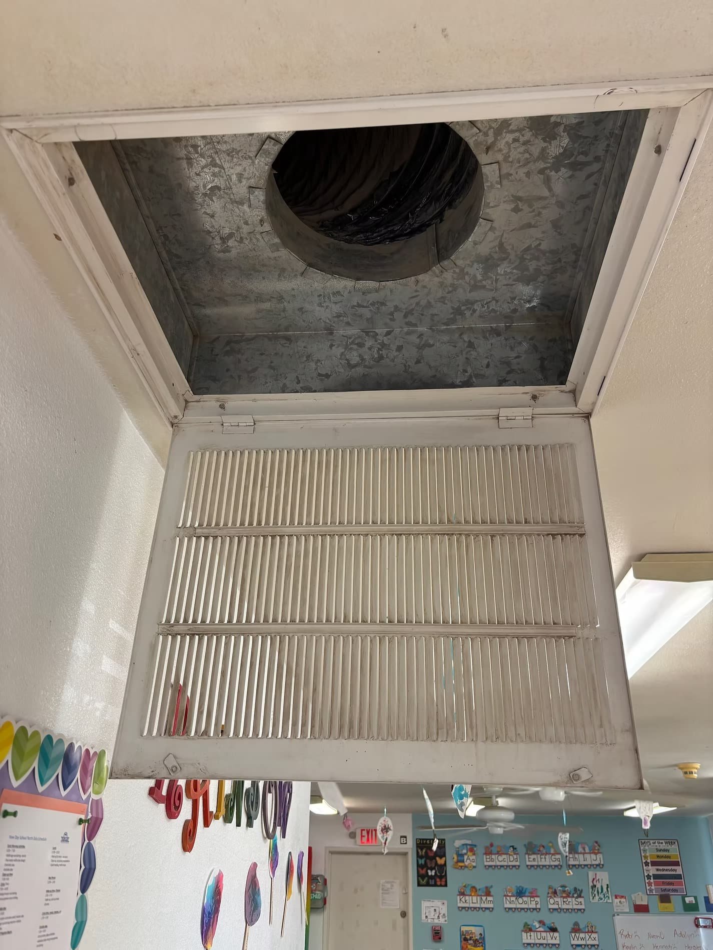 Return-air cabinet inspected during commercial HVAC maintenance
